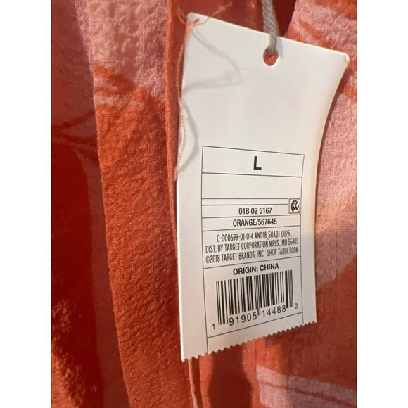 NWT A New Day Sz L Orange Floral Print Balloon Sleeves Lined Tie Back Blouse - Picture 6 of 9